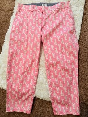 Crown & Ivy Ladies Lobster 🦞 Print Pink Cropped Pants